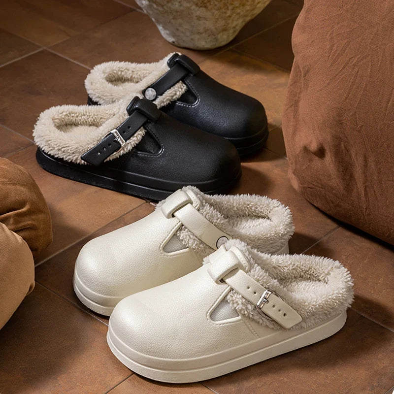 Aurelia Waterproof™ - Faux Fur Buckle Mules