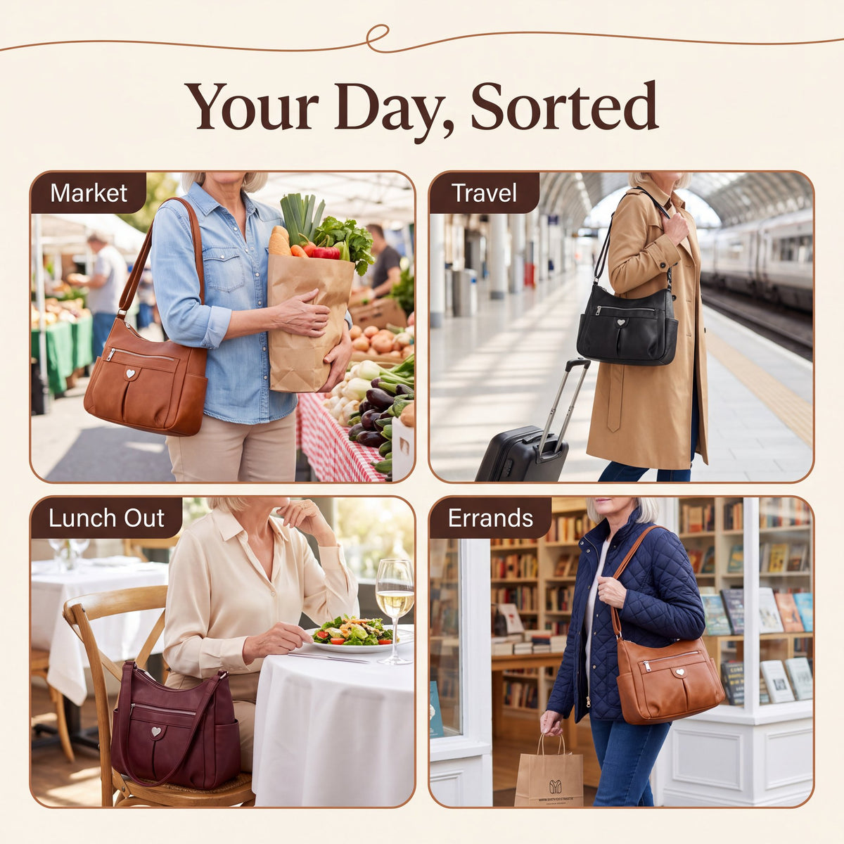 Women's Soft PU Leather Multi-Pocket Tote Bag