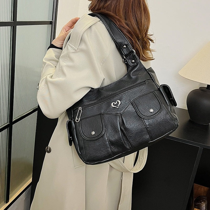 Women's Soft PU Leather Multi-Pocket Tote Bag