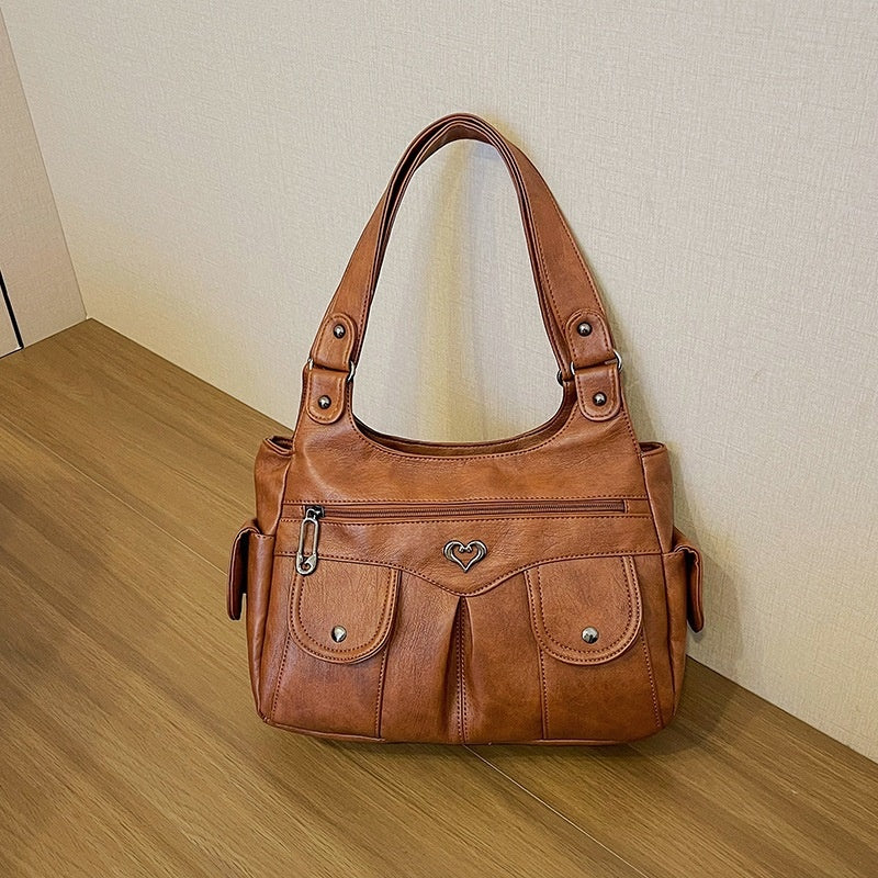 Women's Soft PU Leather Multi-Pocket Tote Bag