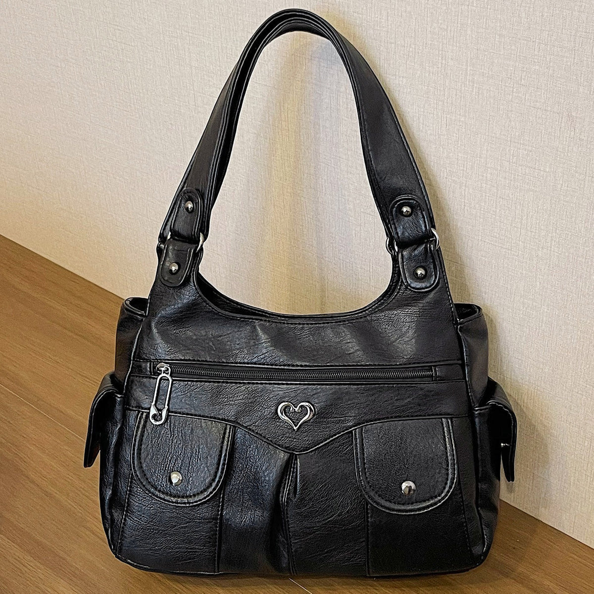 Women's Soft PU Leather Multi-Pocket Tote Bag