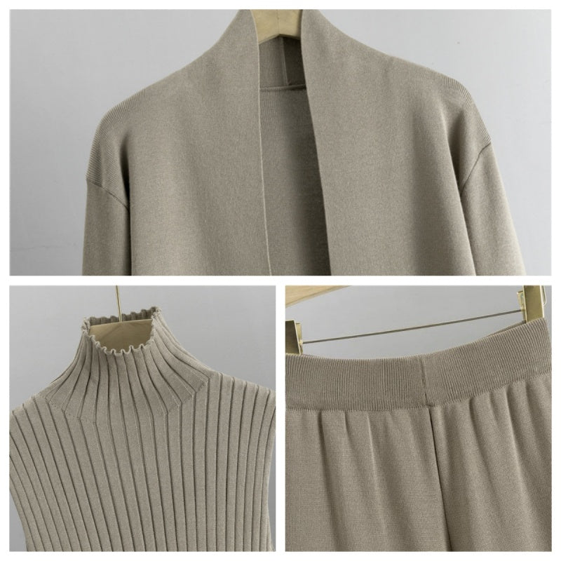 Suze | 3-Piece Set - Autumn Sleeveless Vest & Cardigan & Trousers