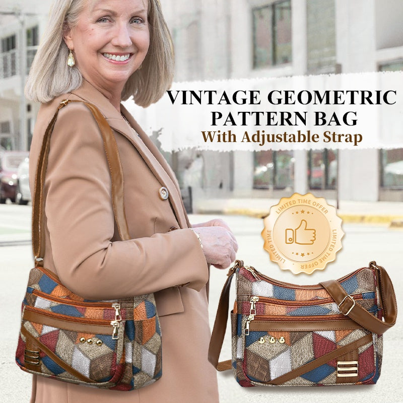 Vintage Geometric Pattern Bag With Adjustable Strap