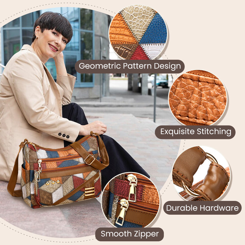 Vintage Geometric Pattern Bag With Adjustable Strap