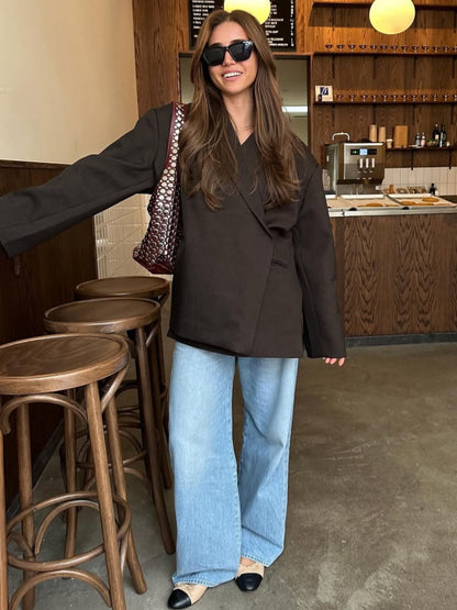 Oversized Side Slit Blazer Dark Brown