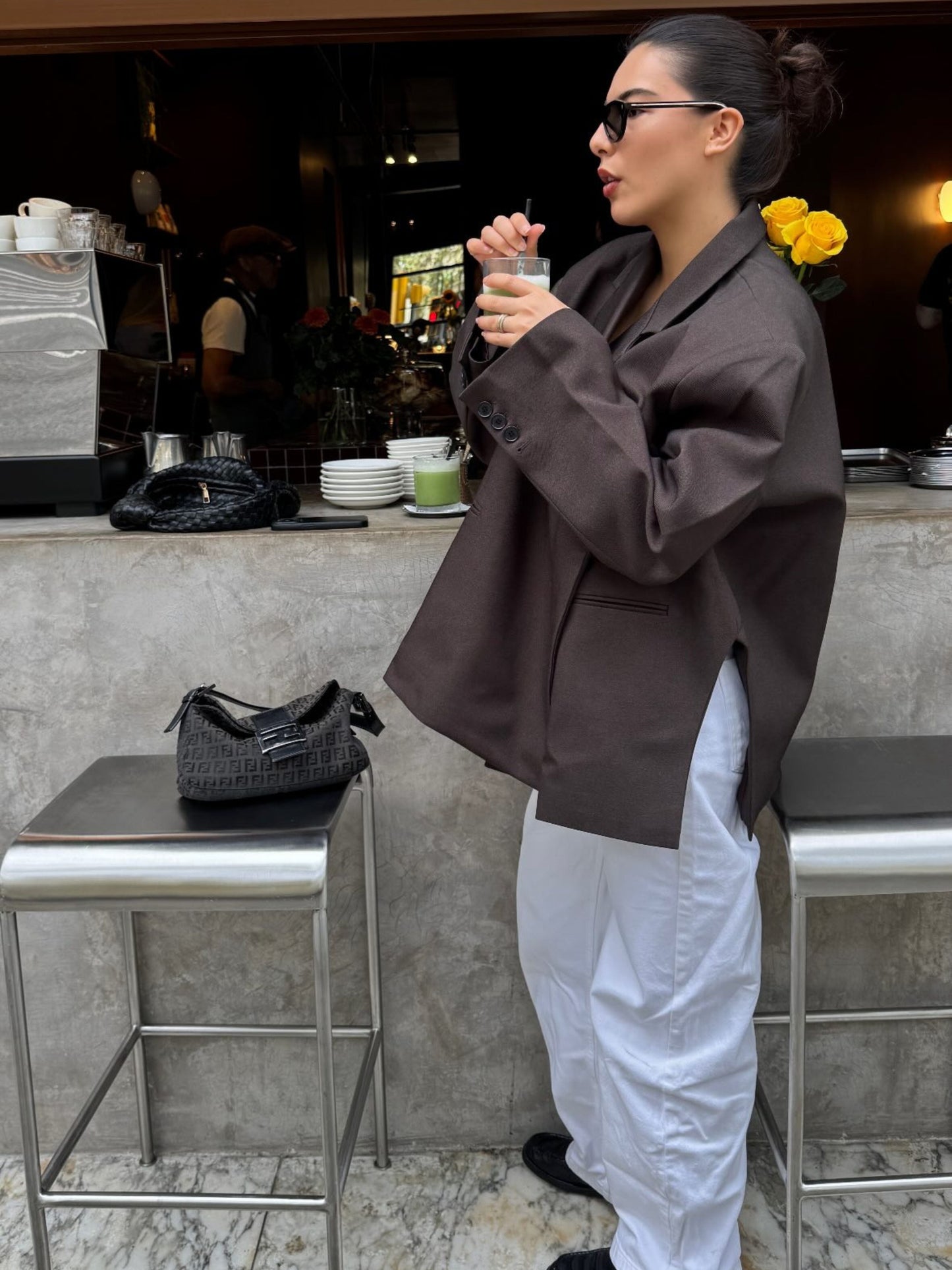 Oversized Side Slit Blazer Dark Brown