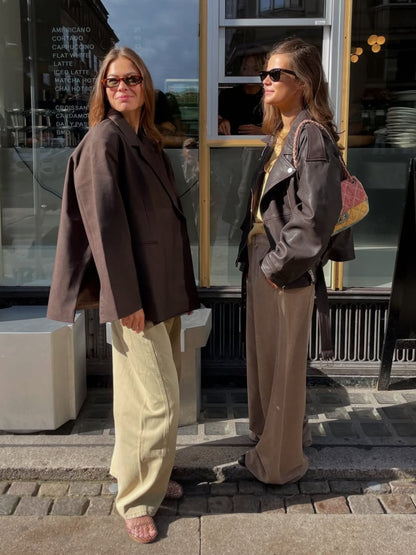 Oversized Side Slit Blazer Dark Brown