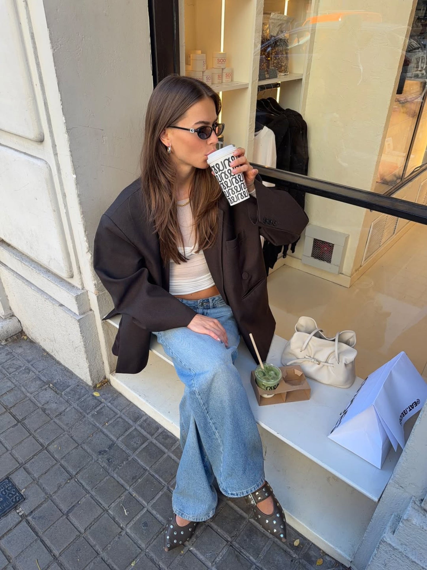 Oversized Side Slit Blazer Dark Brown