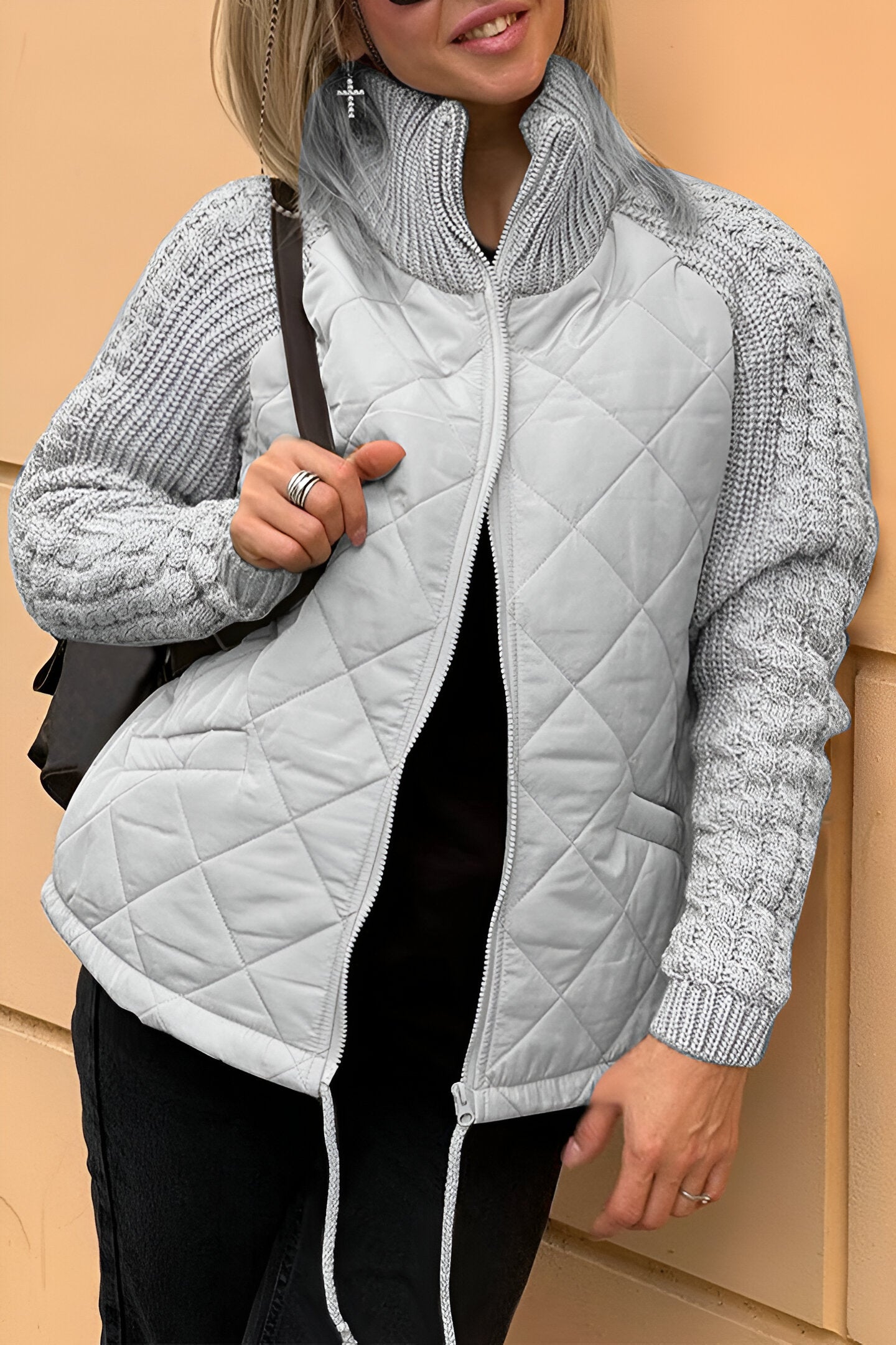 Therese | Patchwork Knit Zip Jacket