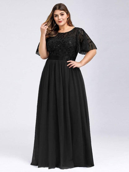 Rosalie™ Embroidered A-Line Evening Dress with Short Sleeves — Plus Size