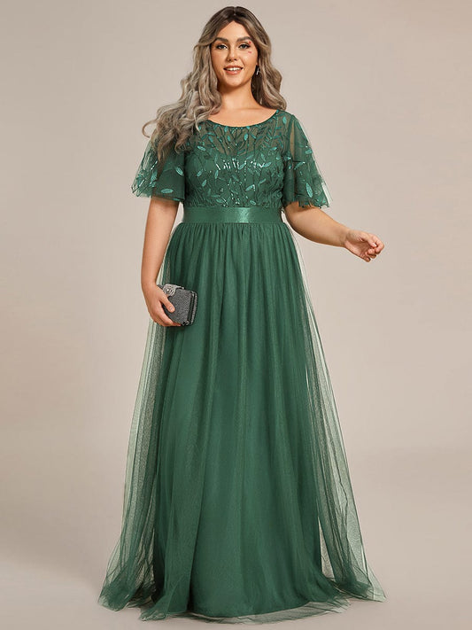 Rosalie™ Embroidered A-Line Evening Dress with Short Sleeves — Plus Size