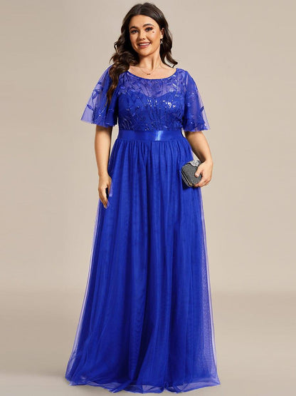 Rosalie™ Embroidered A-Line Evening Dress with Short Sleeves — Plus Size