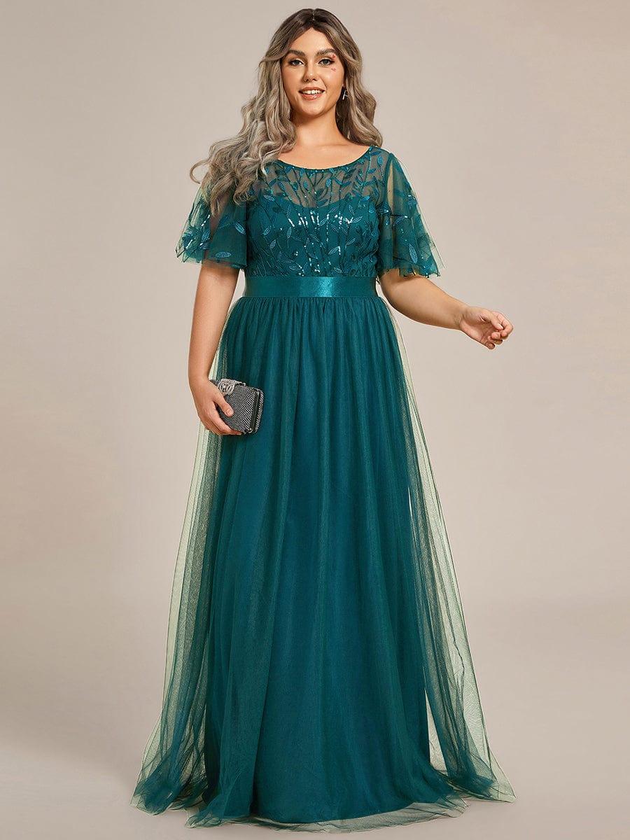 Rosalie™ Embroidered A-Line Evening Dress with Short Sleeves — Plus Size