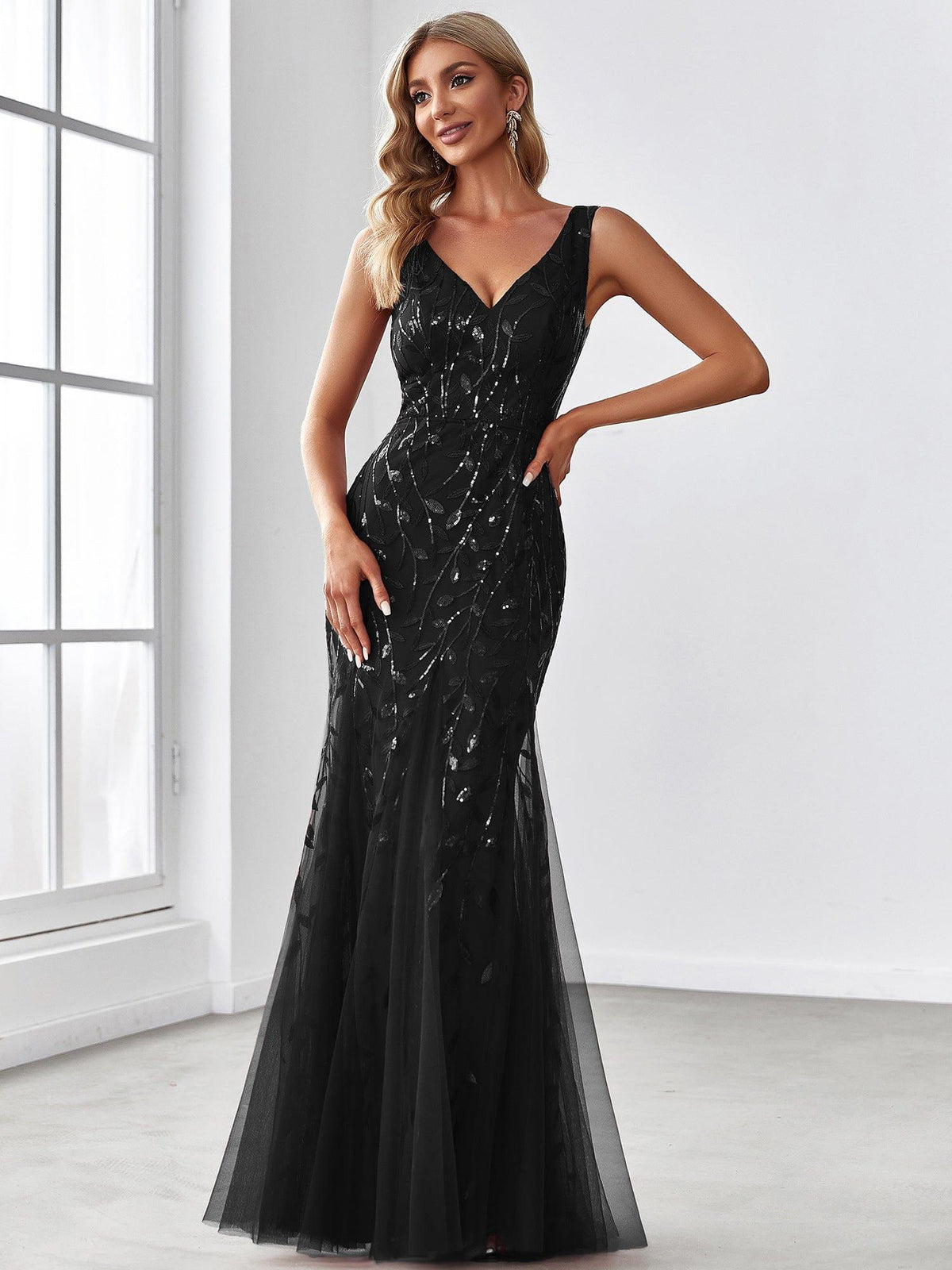 ever ORIEL|Women's Double V-Neck Fishtail Sequin Evening Dress