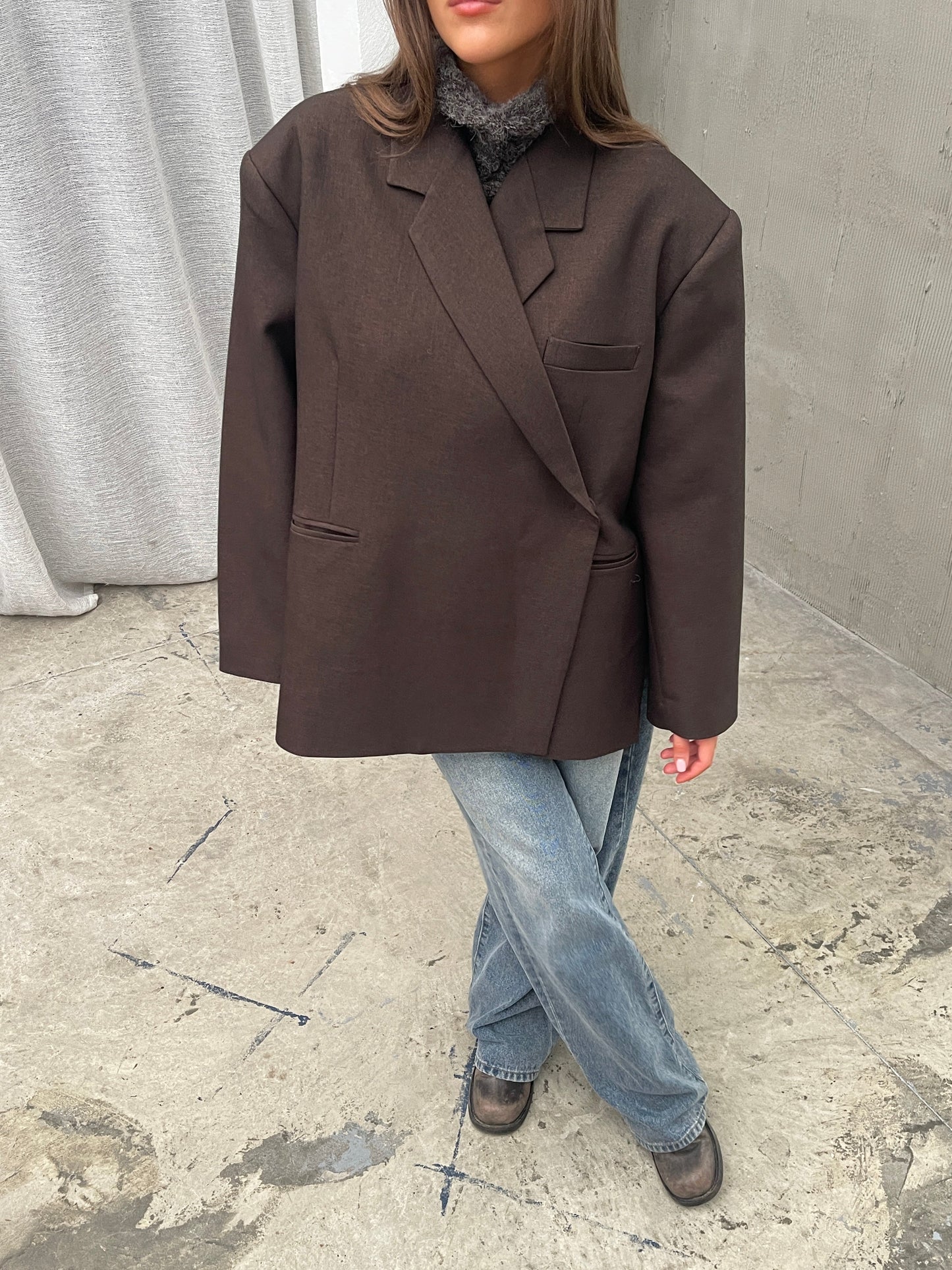 Oversized Side Slit Blazer Dark Brown
