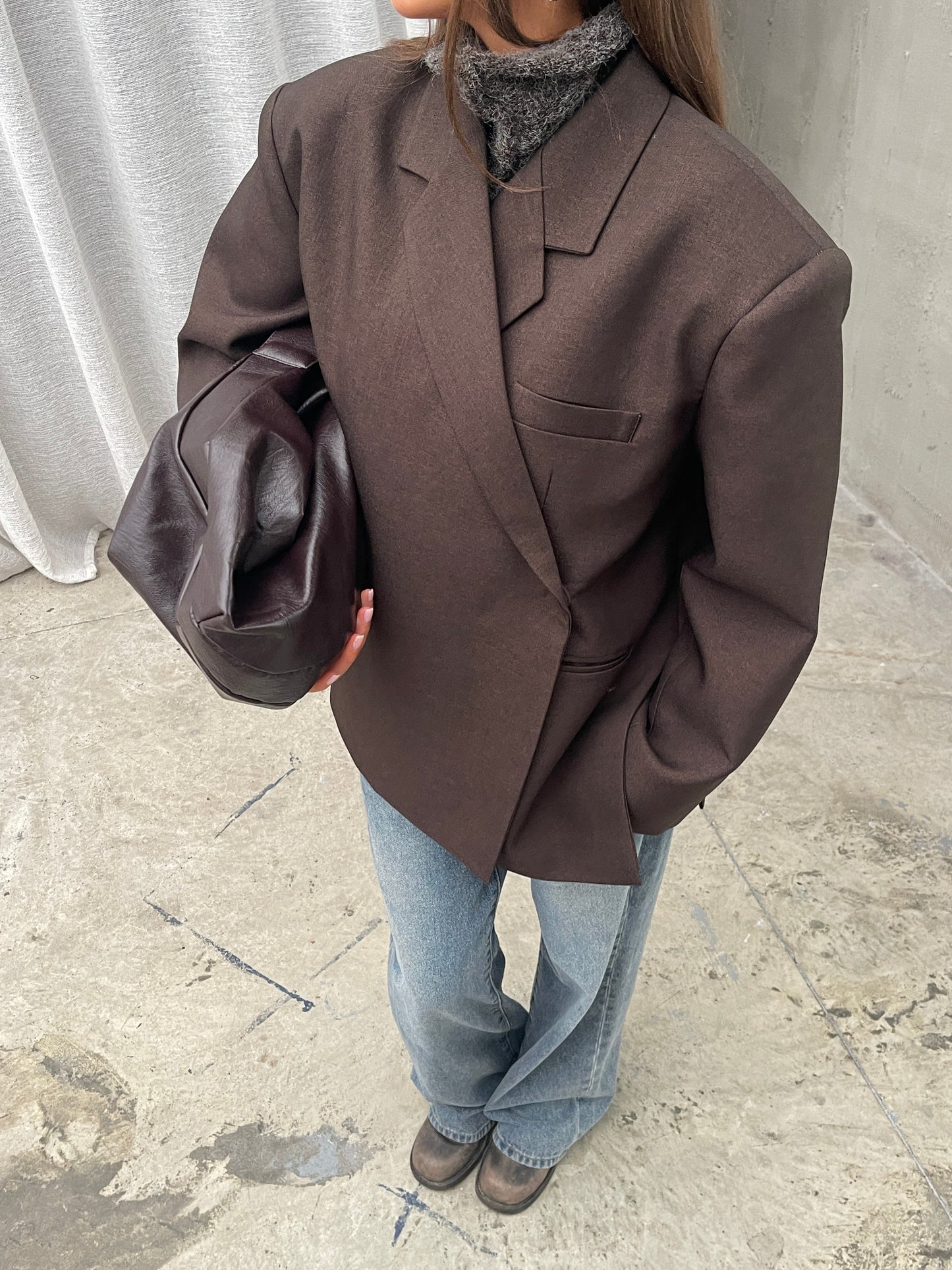 Oversized Side Slit Blazer Dark Brown
