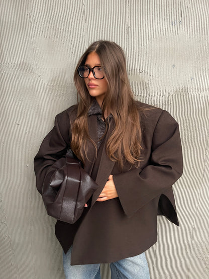 Oversized Side Slit Blazer Dark Brown