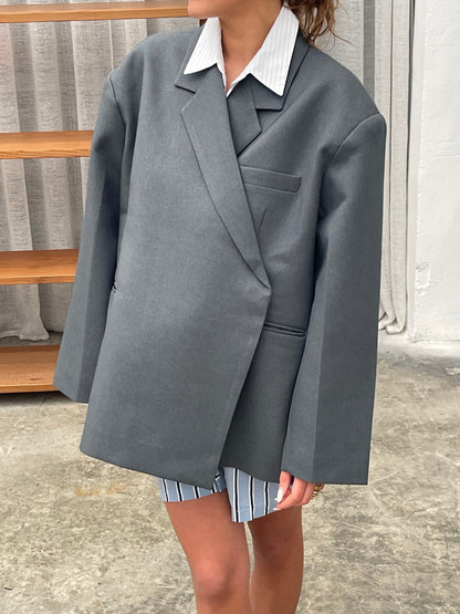 Oversized Side Slit Blazer Steel Blue