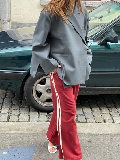 Oversized Side Slit Blazer Steel Blue