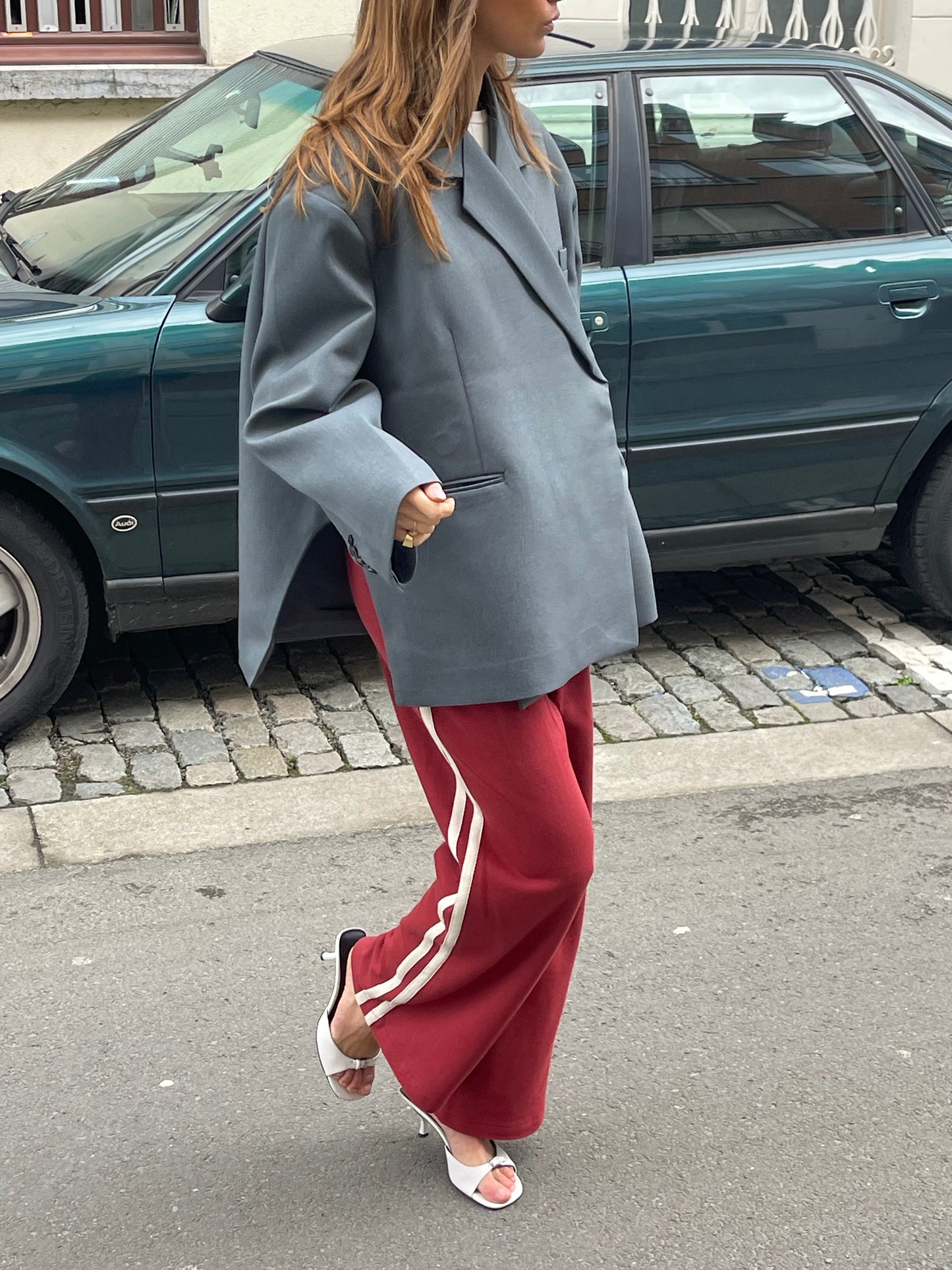 Oversized Side Slit Blazer Steel Blue