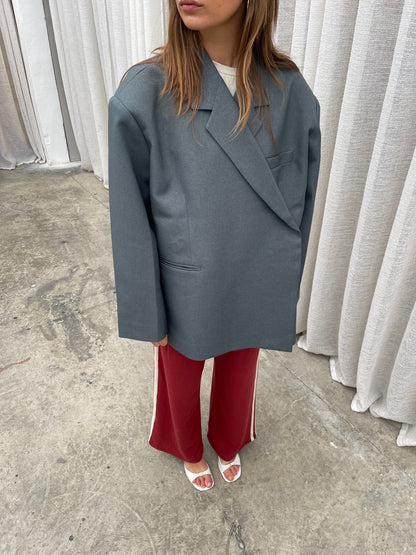 Oversized Side Slit Blazer Steel Blue