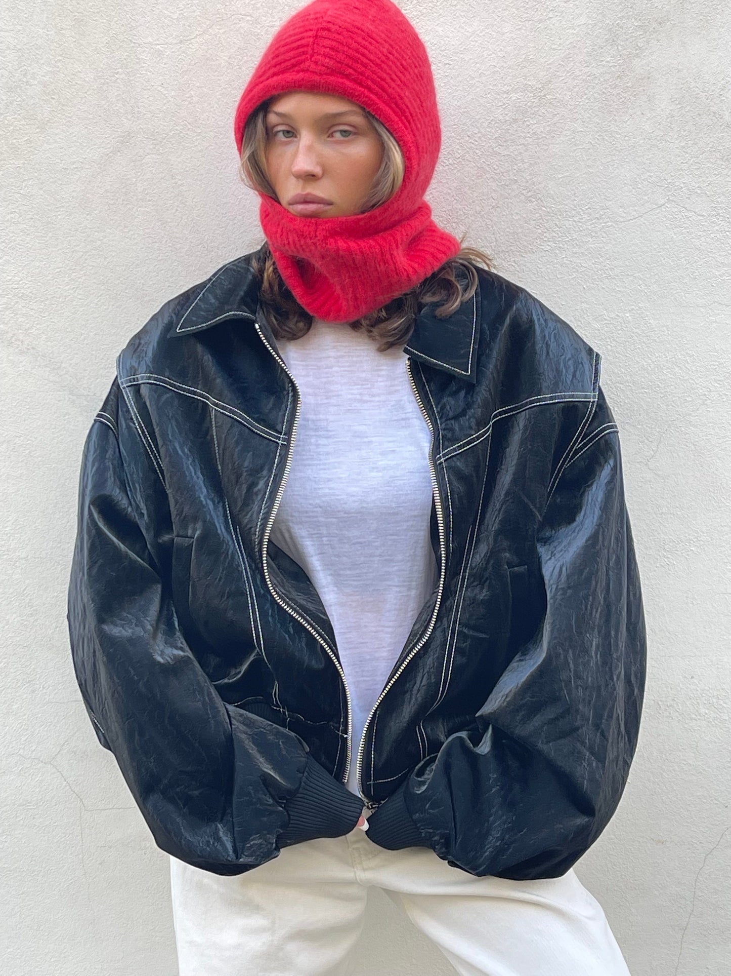 Oversized Contrast Stitch Jacket Black