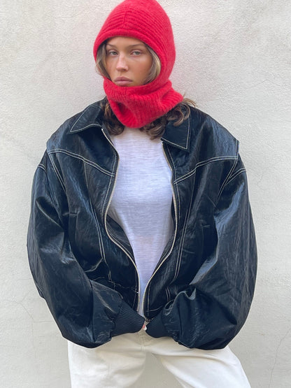 Oversized Contrast Stitch Jacket Black