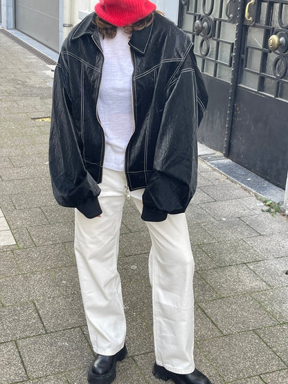 Oversized Contrast Stitch Jacket Black
