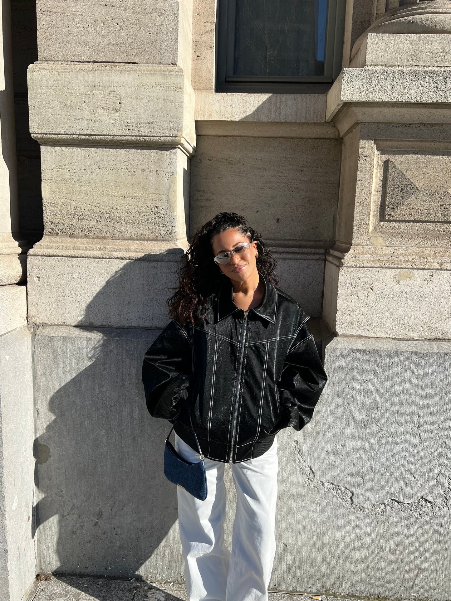 Oversized Contrast Stitch Jacket Black