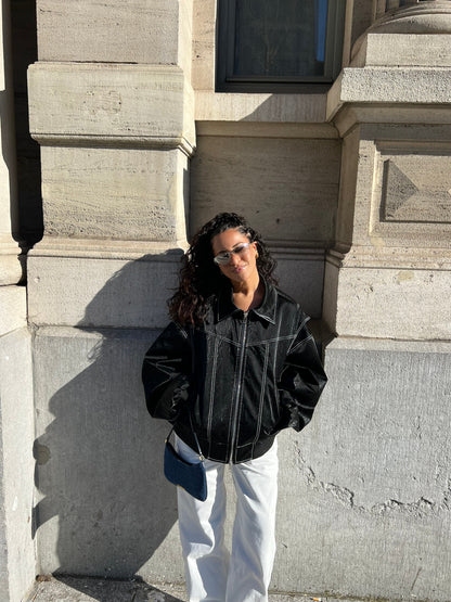 Oversized Contrast Stitch Jacket Black