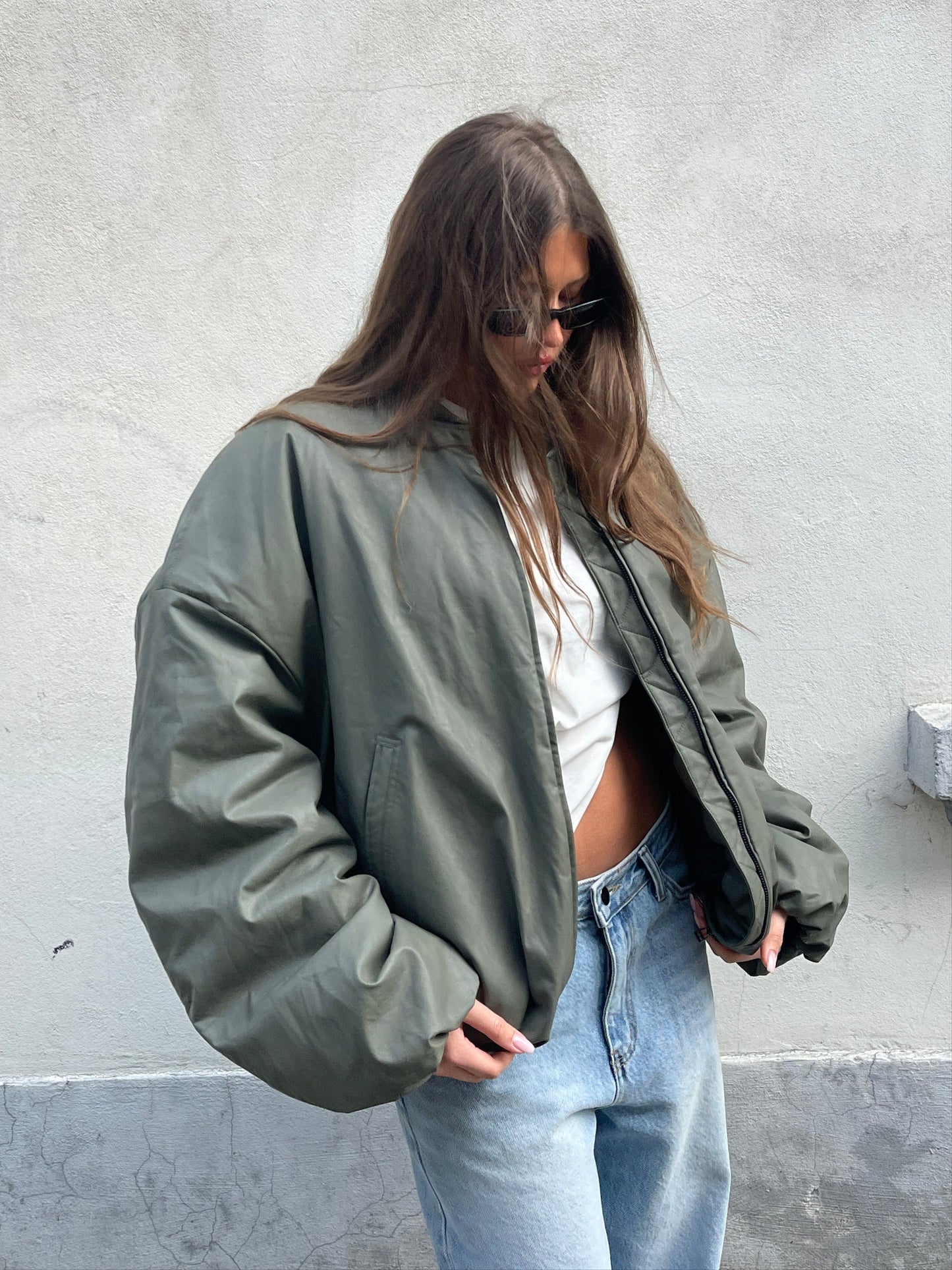 Oversized Bomber Oil Khaki
