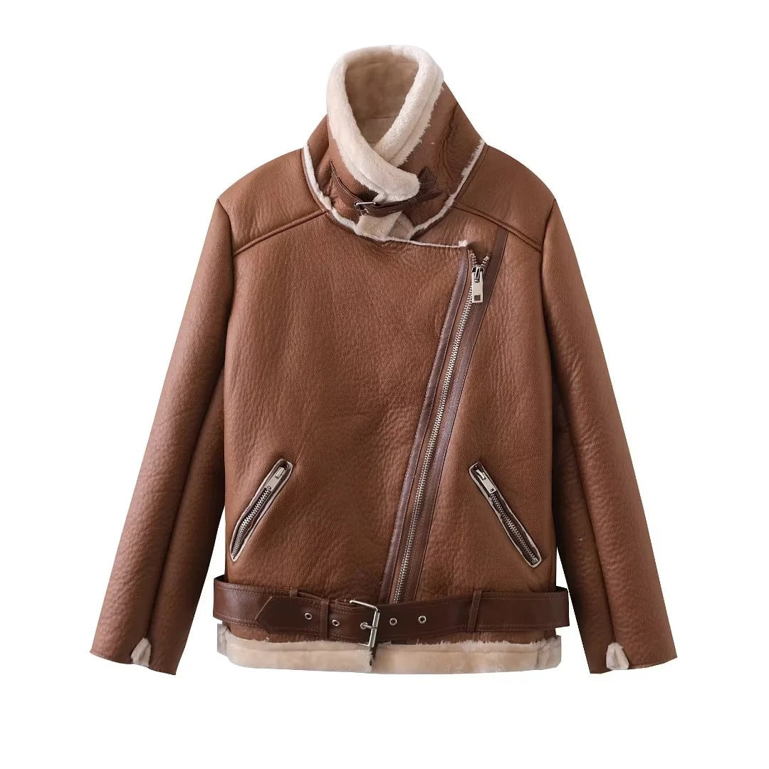 Daniela | Leather Jacket with Zipper Fur