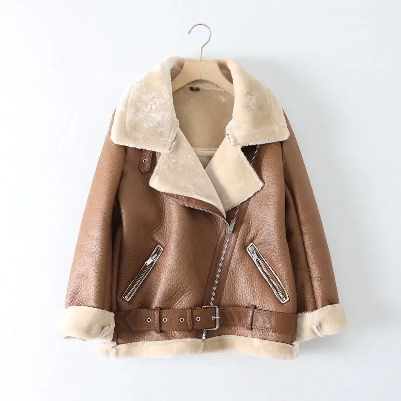 Daniela | Leather Jacket with Zipper Fur