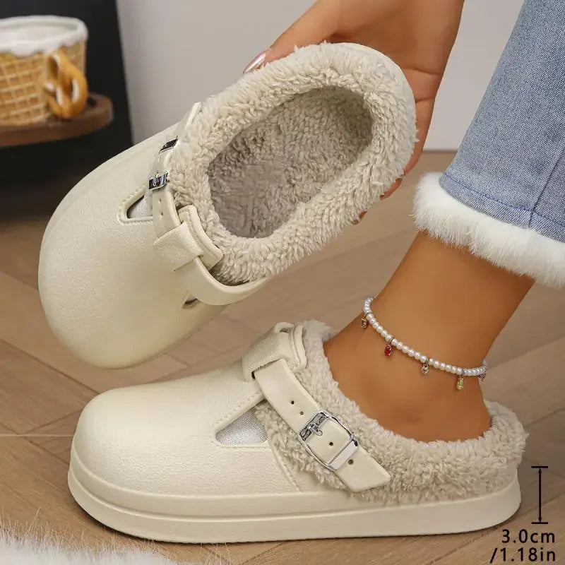 Aurelia Waterproof™ - Faux Fur Buckle Mules