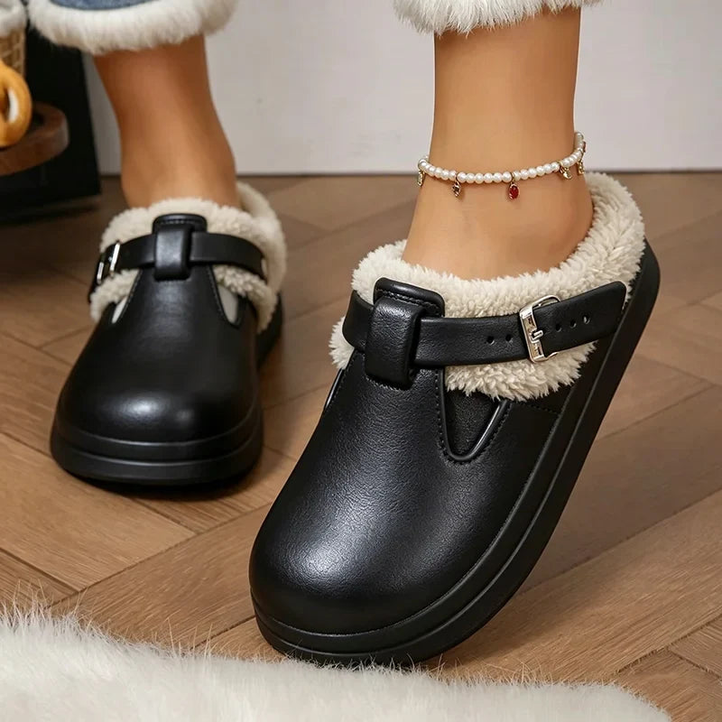 Aurelia Waterproof™ - Faux Fur Buckle Mules