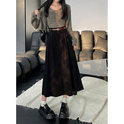 ESTELLE™ – Classic Belt Corduroy Midi Skirt