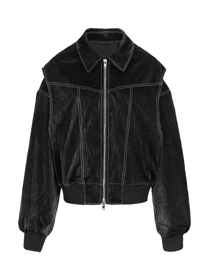 Oversized Contrast Stitch Jacket Black
