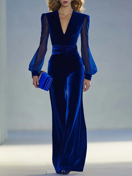 Sabrina – Velvet Jumpsuit with Sheer Sleeves