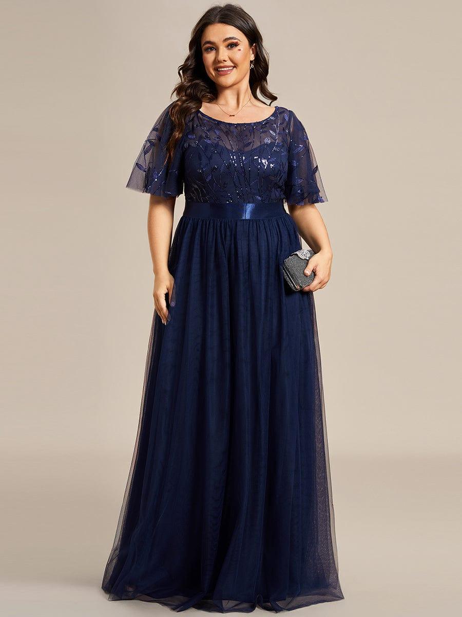 Rosalie™ Embroidered A-Line Evening Dress with Short Sleeves — Plus Size