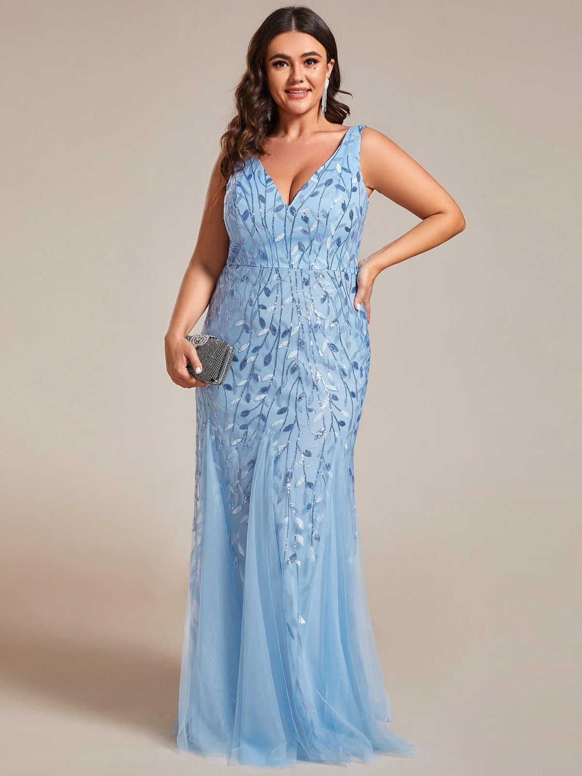 ever ORIEL|Women's Double V-Neck Fishtail Sequin Evening Dress