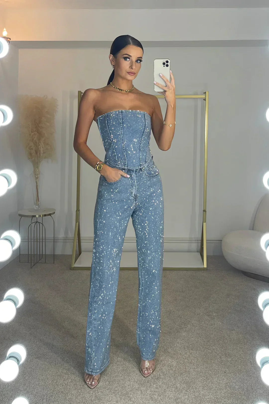 Valentina™ Glittering High-Waist Trouser Set