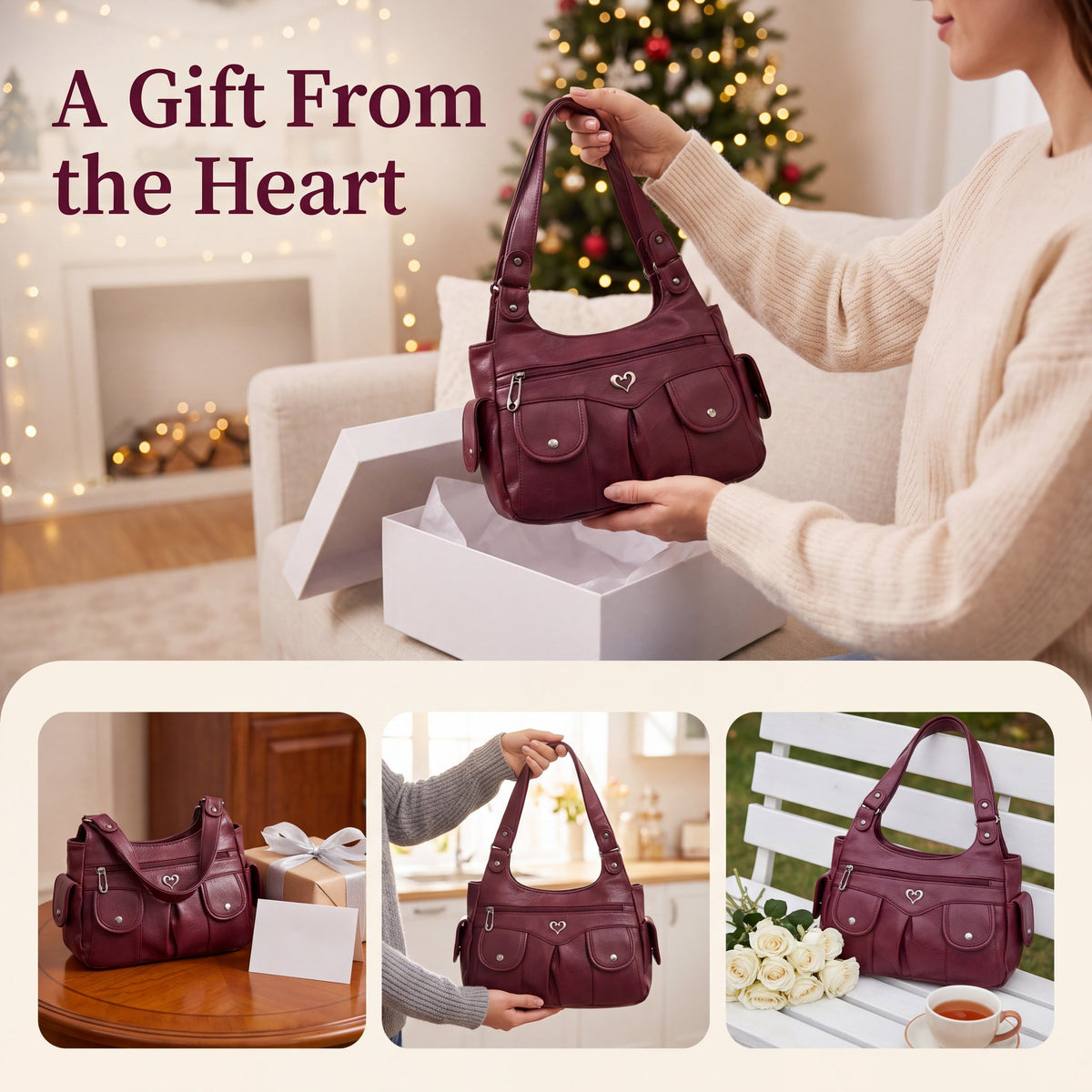 Women's Soft PU Leather Multi-Pocket Tote Bag