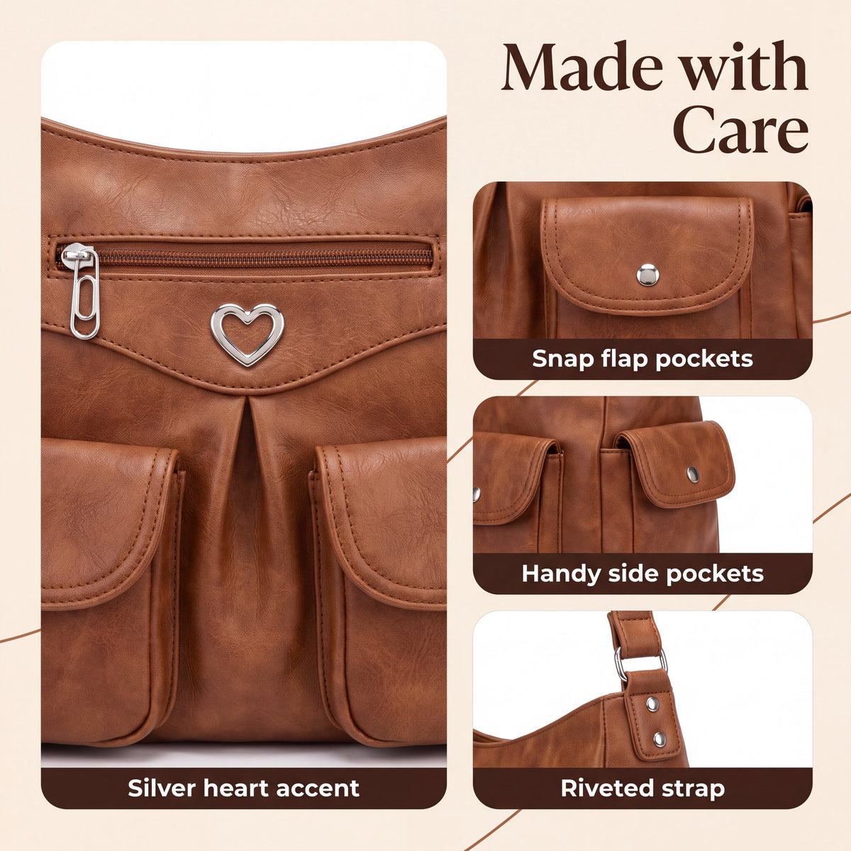 Women's Soft PU Leather Multi-Pocket Tote Bag
