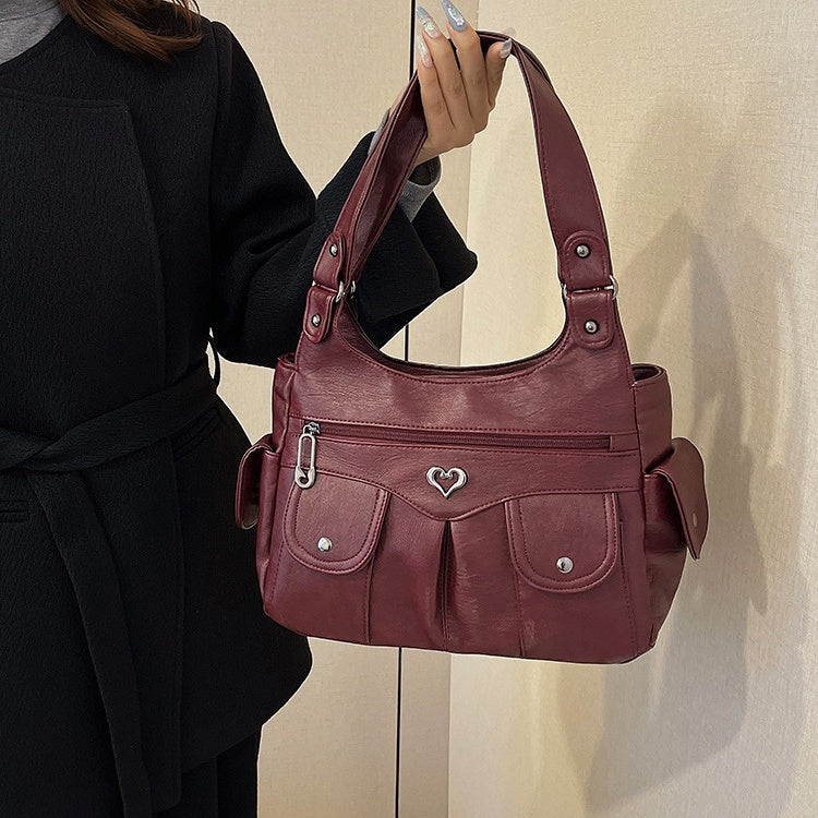 Women's Soft PU Leather Multi-Pocket Tote Bag