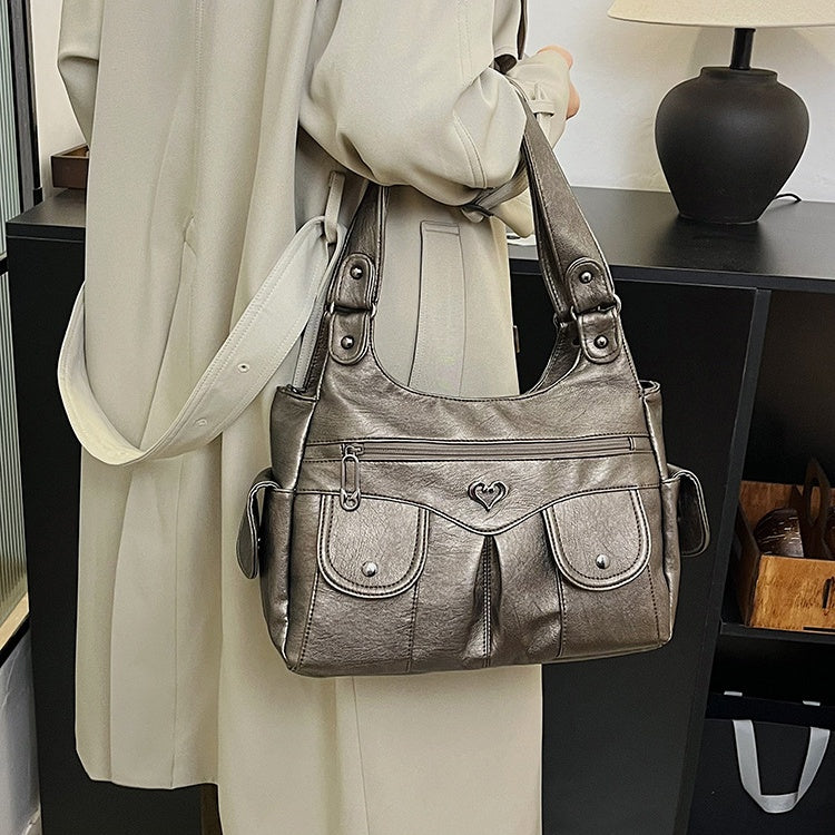 Women's Soft PU Leather Multi-Pocket Tote Bag