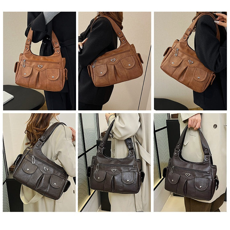 Women's Soft PU Leather Multi-Pocket Tote Bag