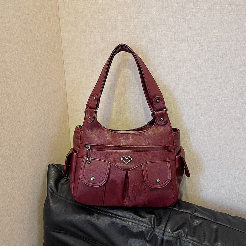 Women's Soft PU Leather Multi-Pocket Tote Bag