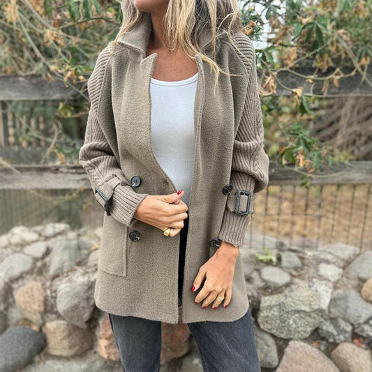 Noelle™ Knit Sleeve Double-Breasted Coat