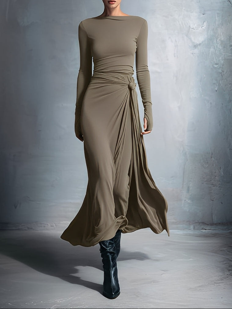 Camille™ Long-Sleeve Side-Tie Draped Maxi Dress for Women